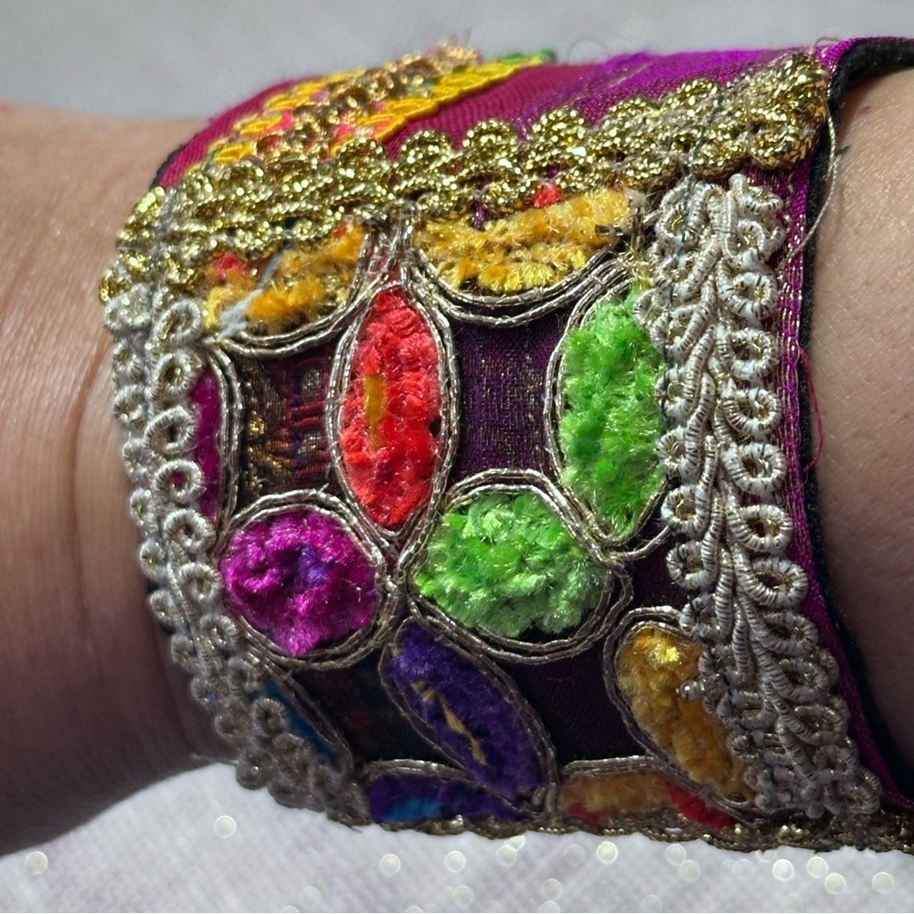 RUBYRUDI Cuff Bracelet Handcrafted OOAK Fabric Embellished Artisan Wearable Art - Picture 6 of 14